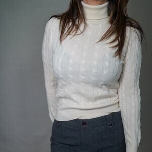 Vintage Classic Cableknit Cream Cashmere Sweater Small